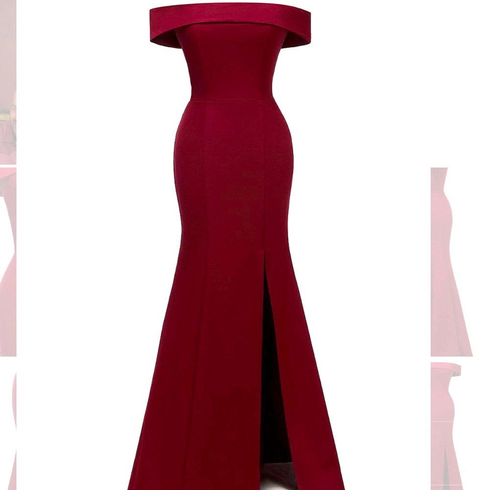 Wine Side-Slit Off The Shoulder Gown - NEVER WORN - Size 14